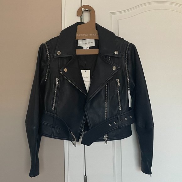 Veronica Beard Jylan Leather Moto Jacket Navy Dark Blue Lambskin Size 2 NWT - Picture 8 of 15